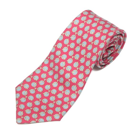HERMES Red Blue Yellow Circlular Equestrian Link Men\'s Silk Neck Tie